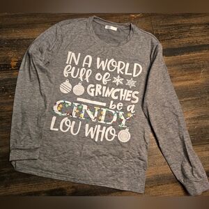 Gray Long Sleeve Shirt with Festive Print